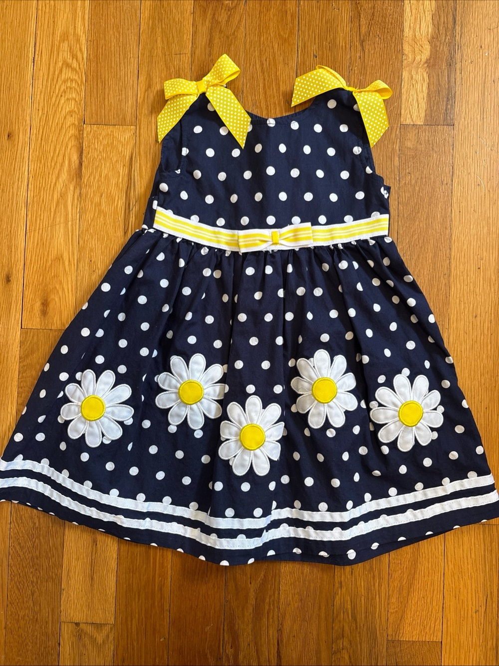 Blueberi blvd Navy Polka Dot Daisy Sundress with Yellow Accents - Kids Dress 3t